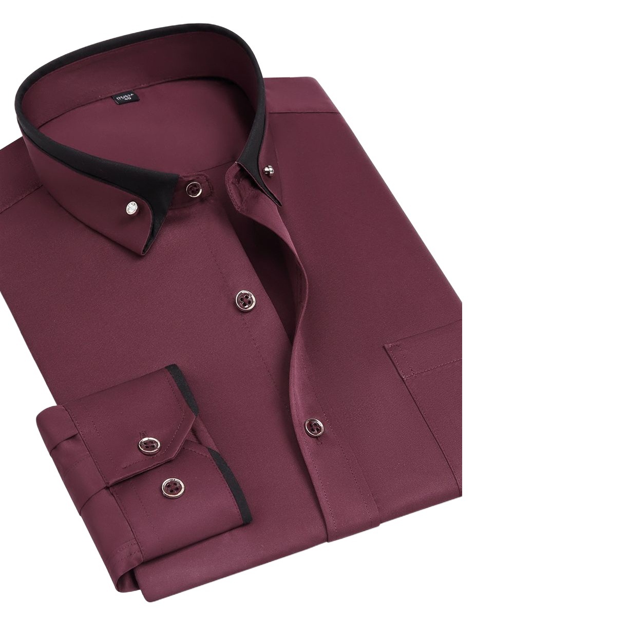 Camisa elástica de manga larga antiarrugas hebilla de diamante contraste color collar hombres de negocios casual Four Seasons camisa de bolsillo para hombre