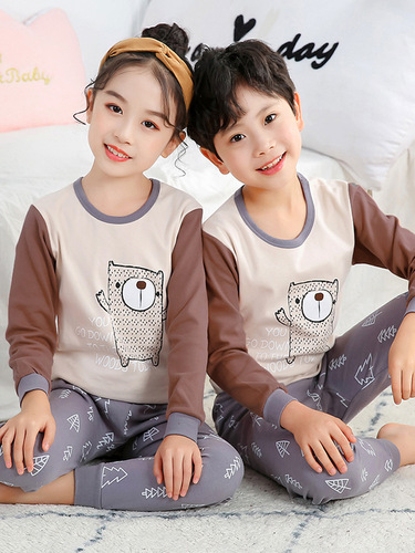 Children's sleepwear pure cotton boy autumn clothes autumn pants girl winter warm innerwear set for small and medium children base cotton and wool sweater