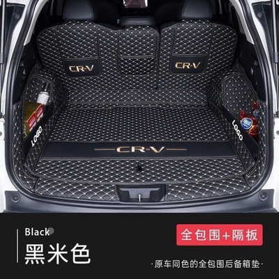 Trunk Mat, seven seats - black-and-beige-embroidered-full-coverage-upgraded-side-protective-panels-23-25-model-crv-fuel-powered-five-seater-with-audio-system-on-the-right-side