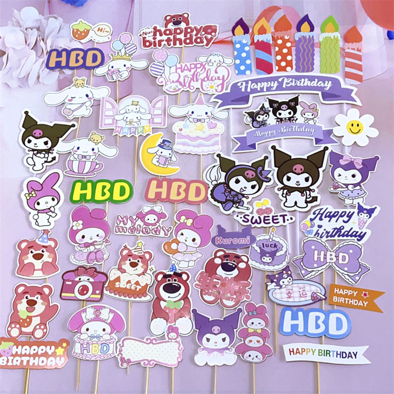 Kuromi Cake Baking Insert Set Melody Strawberry Bear Holiday Baking Insert Cartoon Birthday Flag Kuromi Cake Baking Insert Set Melody Strawberry Bear Holiday Baking Insert Cartoon Birthday Flag