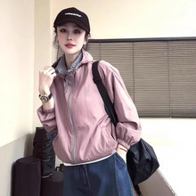 连帽撞色两面穿防晒短款外套女春夏新款休闲宽松百搭小个子冲锋衣