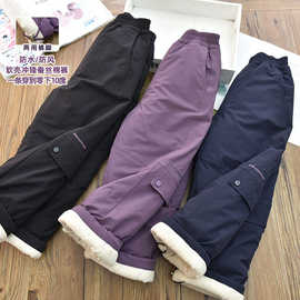 儿童软壳冲锋裤女童防风保暖棉裤男童加绒滑雪工装运动裤一条过冬