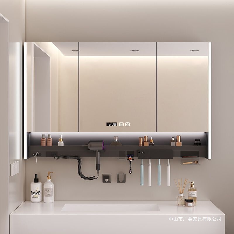 Smart Bathroom Mirror, Multi-Functional Mirror Cabinet, Bathroom Wall-Mounted Toothbrush Disinfection Shelf, Hair Dryer, Separate Atmosphere Integrated