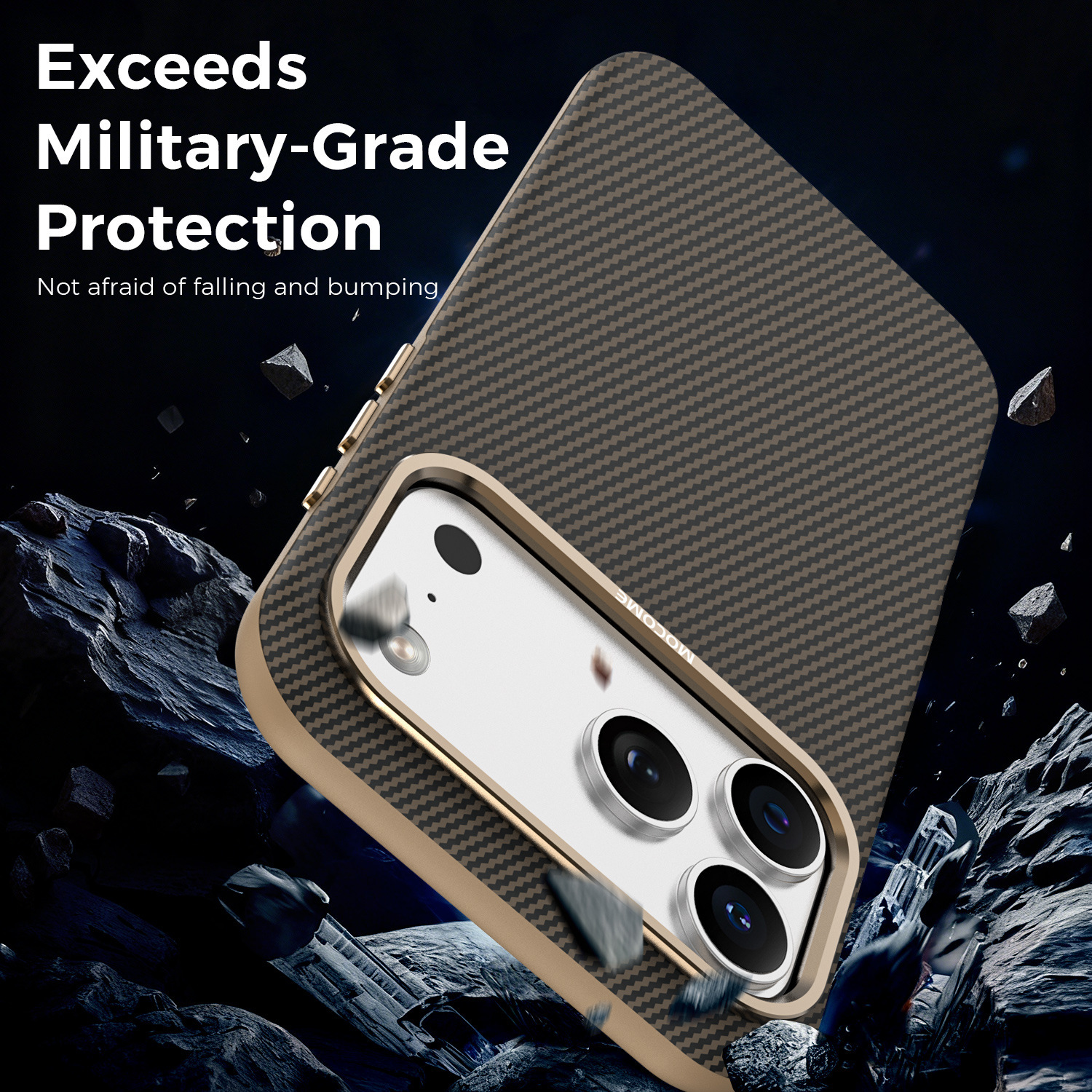 Ốp lưng iPhone chống sốc sợi Kevlar nam châm MagSafe vòng kim loại bảo vệ camera — Cam, Đen, Xám, Xanh đậm chi tiết 45