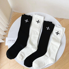 Women's Leggings isn Cross Flower Long Tube Pile Socks Solid Color Japanese Slimming Pressure Socks Internet Famous JK Socks 