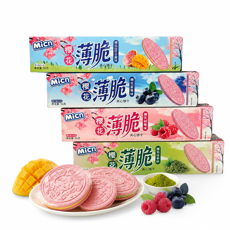 Micn Yingfengmei Sakura Crispy Biscuits Sandwich Biscuits Blueberry Plum Biscuits for Students Watching Dramas and Afternoon Tea Micn Yingfengmei Sakura Crispy Biscuits Sandwich Biscuits Blueberry Plum Biscuits for Students Watching Dramas and Afternoon Tea