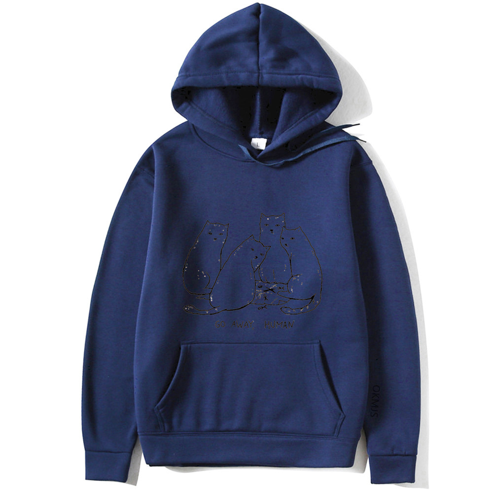 Women's plush sweater plain private cat maid printed kangaroo pocket drawstring printed hoodie_voghion.com