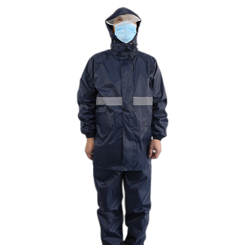 汉盾 HD-RAC002 带反光条双层分体雨衣（带网格内衬）藏青色批发