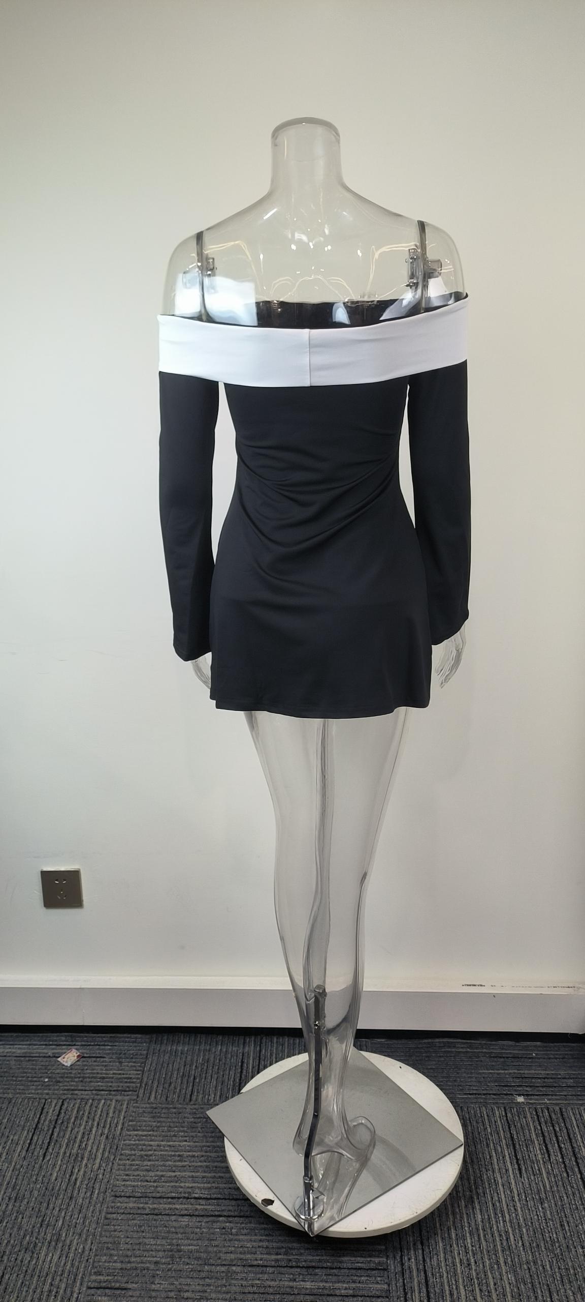 French Style Off-shoulder Color-block Skirt Set For Women_voghion.com