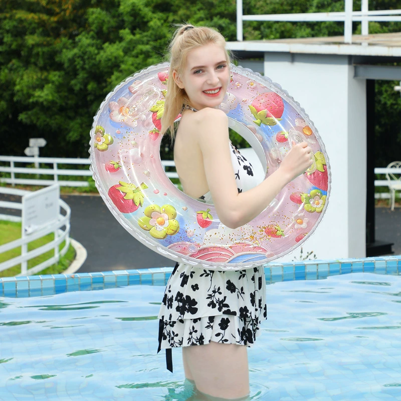 Новое летнее надувное плавающее кольцо из ПВХ с мультяшными блестками и клубникой для начинающих, чтобы играть в воде и кольцо для плавания для взрослых