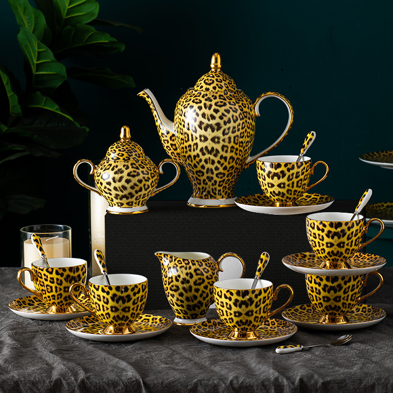 European-Style Afternoon Tea Set, British Ceramic Tea Cups with Leopard Print, High-End Coffee Set, Light Luxury Bone China Coffee Cups European-Style Afternoon Tea Set, British Ceramic Tea Cups with Leopard Print, High-End Coffee Set, Light Luxury Bone China Coffee Cups