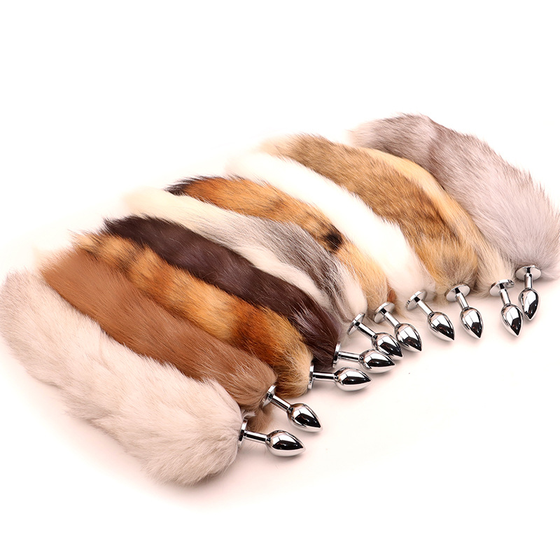 Fox Tail Metal Anal Plug with Plush Cross Fox Tail, Blue Cosplay Design — detail image 19