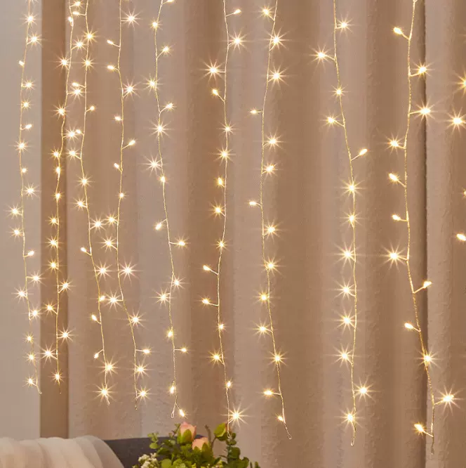 圣诞鞭炮窗帘灯铜线灯串新款热销圣诞节日led装饰氛围灯铜丝彩灯