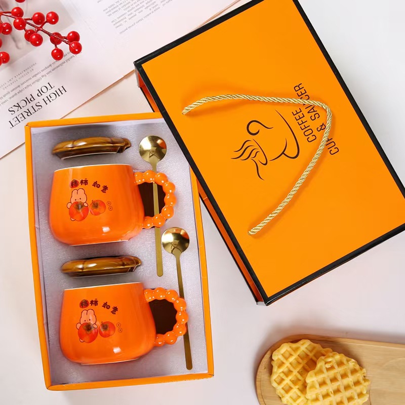 Caja de regalo de tazas de temperatura constante, tazas cálidas de dibujos animados, tazas de cerámica, logotipo personalizado, regalos de alta calidad