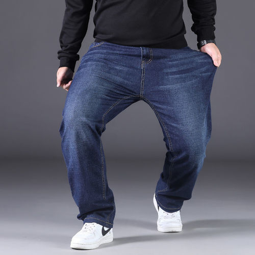 Spring and Autumn Season Large Men's Jeans Loose Straight Leg High-Waisted Men's Pants Plus Size Men's Clothing Thickened and Enlarged Elastic Pants