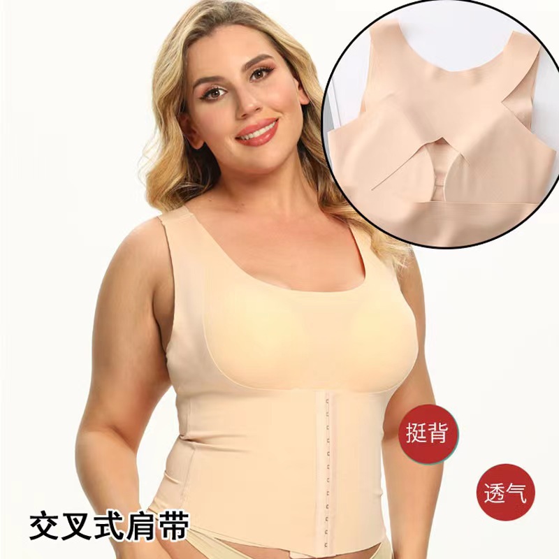 Transfronterizo más tamaño 4XL corrección jorobada larga ropa interior sin costuras reforzada 10 filas 4 botones vientre contrayendo corsé ropa interior en stock
