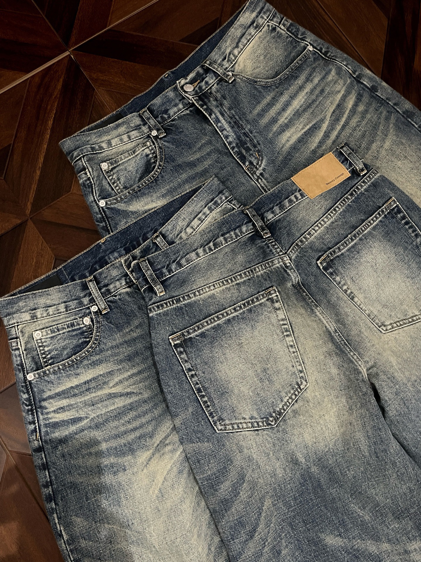 Men's High Street American Style Straight Leg Loose Wide Leg Dark Denim Jeans Slimming Trousers For Autumn And Winter Flowy Trendy_mkmklike.com