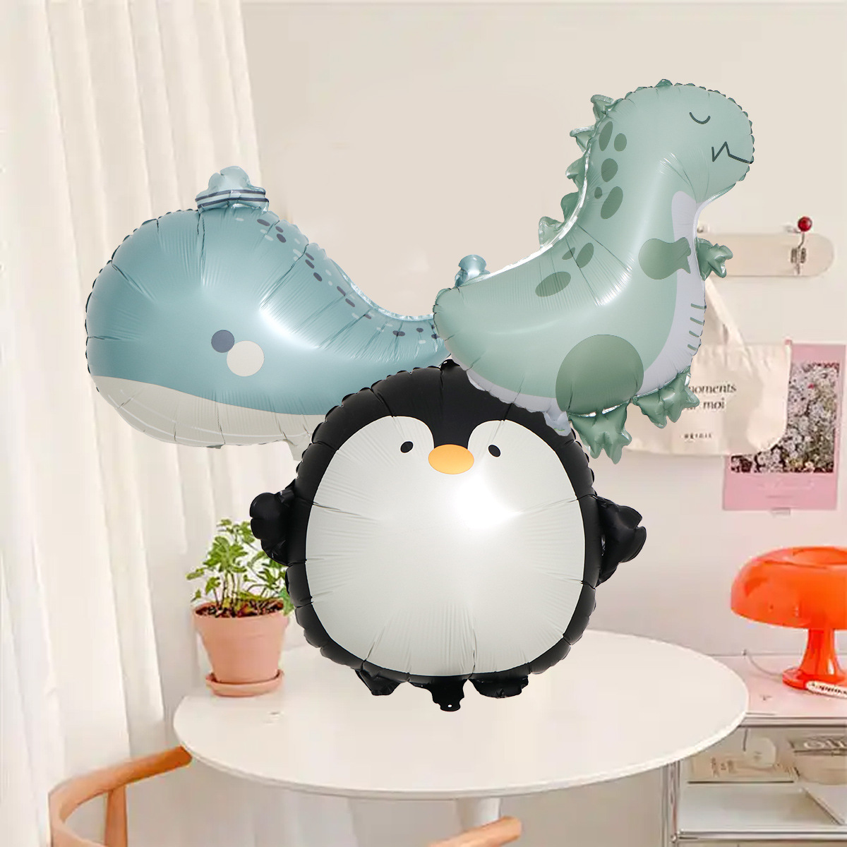 Nueva versión Q de dibujos animados animal dinosaurio pingüino ballena película de aluminio globo bebé fiesta de cumpleaños decoración del evento