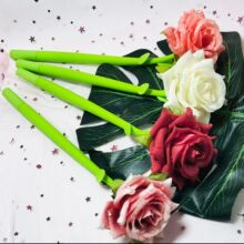 露水玫瑰花卡通硅胶中性笔创意鲜花摇摇乐中性笔 花草造型签字