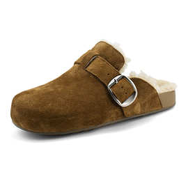 2025冬季新款超高跟勃肯鞋女时尚休闲半拖鞋女外加绒加毛平底女鞋