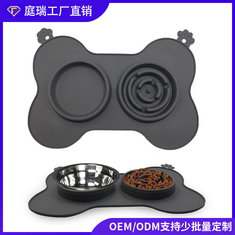 Transfronterizo nuevo silicona comida lenta perro tazón hueso doble tazón plegable ventosa antideslizante anti-choke beber gato y perro vajilla