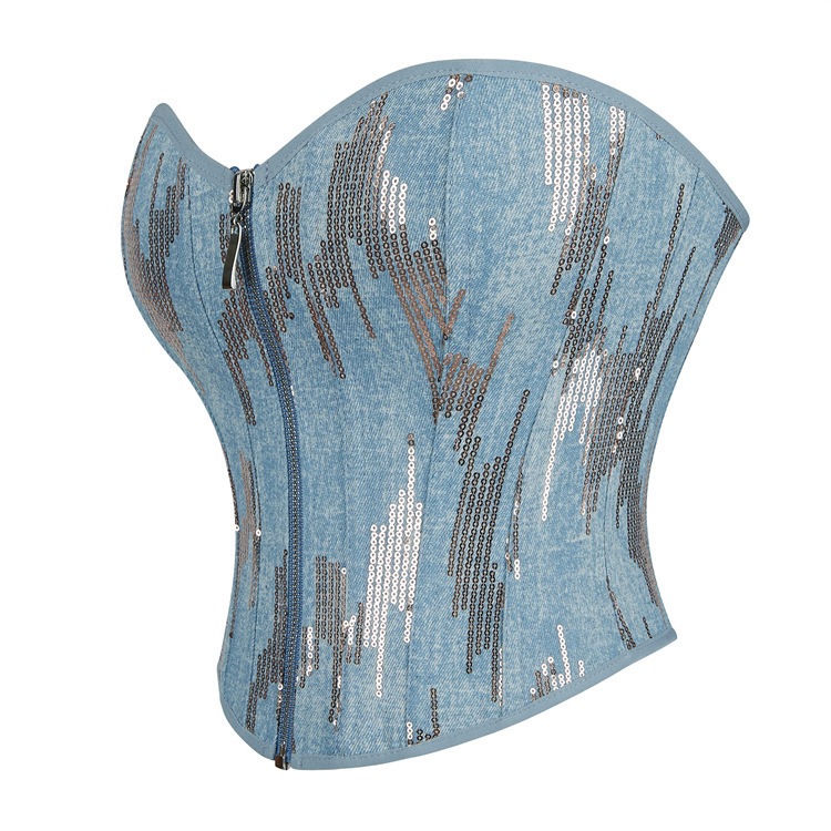 Nuevo estilo azul cremallera plateada esquinilla damas pechos cortes de corte corte corte corte de corte Amazon AliExpress transfronterizo