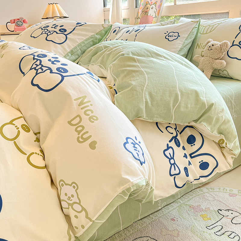 Cama de algodón de cuatro piezas Four Seasons 100 Cotton 2025 nueva ropa de cama sábana edredón dormitorio juego de tres piezas sábana 4