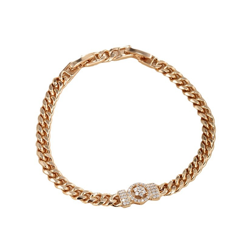 Xuping nuevo cross-border mujeres europeas y estadounidenses personalidad Hip-hop brazalete de bronce dorado flores de piedra cubana brazalete mujer