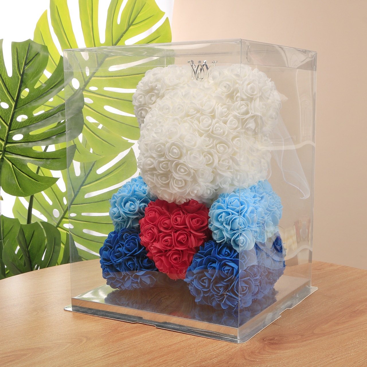 Flor preservada oso rosa 520 regalo del Día de San Valentín tienda de flores supermercado PE espuma flor abrazo oso rosa