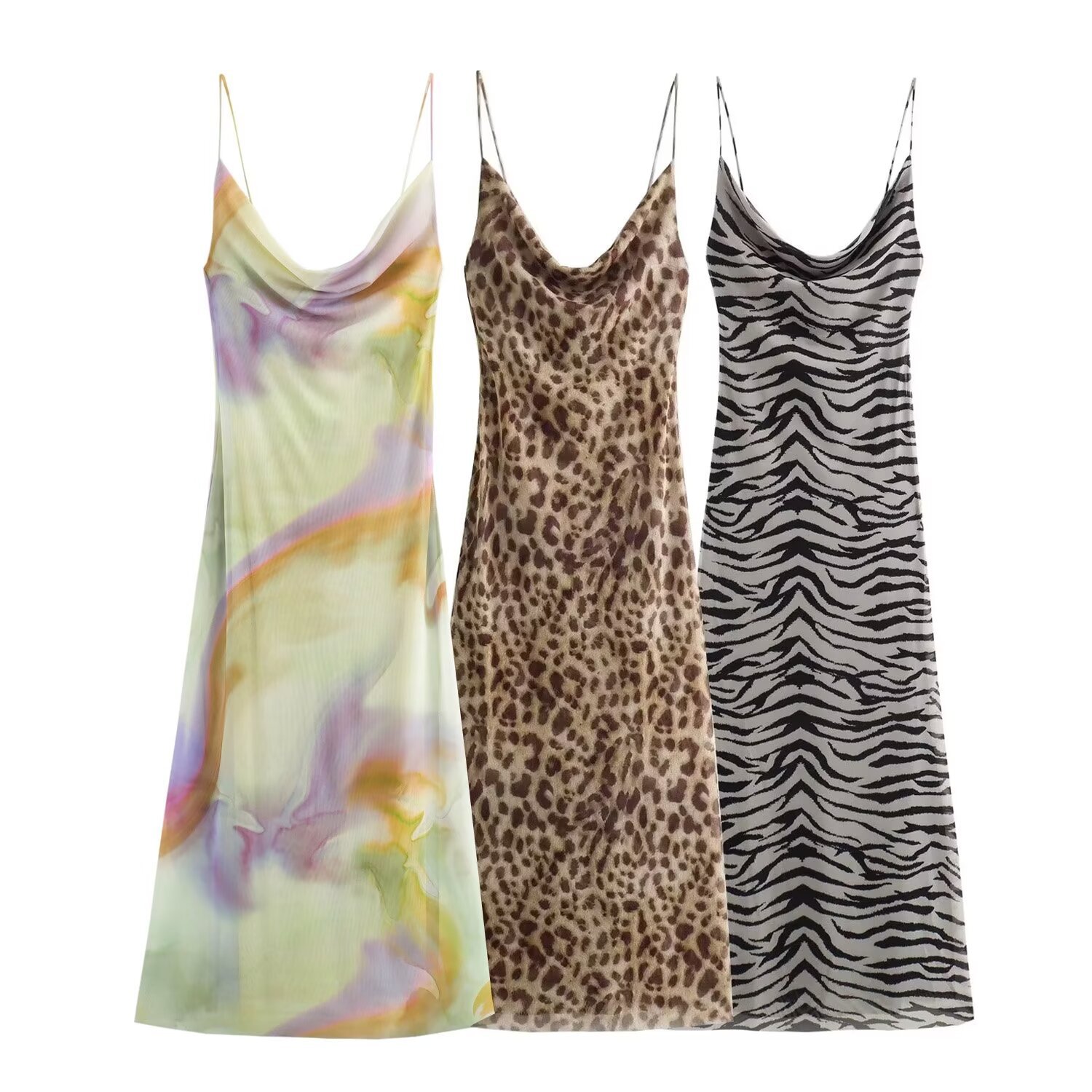 Cross-border Summer New Women's Clothing Animal Print Strap Long Dress Slimming And Sexy Pleated Design_ecoleips.com