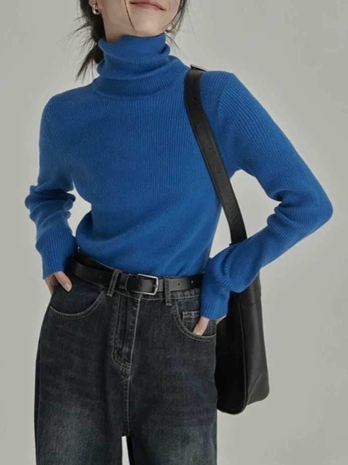 香港風デザインのハイネックインナーソフトニットセーター レディース 2025冬新作 小柄な方向けニットトップス