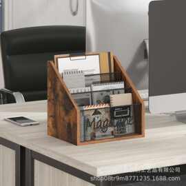 跨境木制分隔书籍资料整理架办公桌邮件信封收纳架铁艺结合置物架