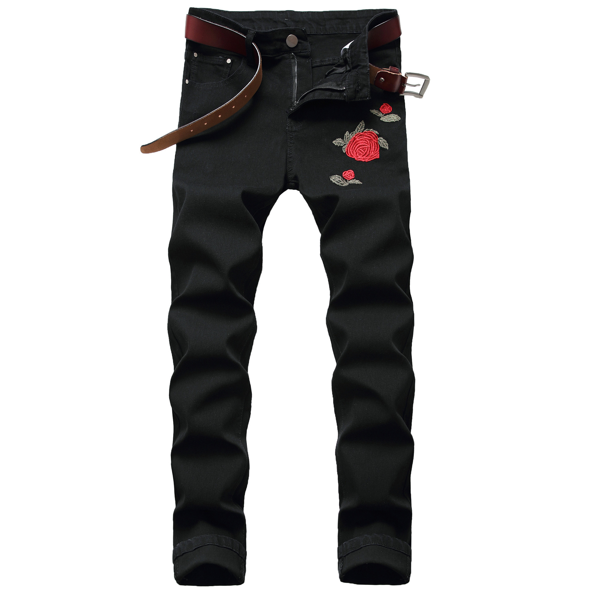 Cross-border Amazon wish foreign trade style slim-fit ripped jeans men's fashion men's black trousers