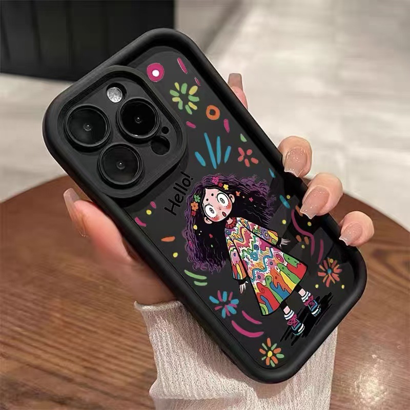 Funda para teléfono iphone16pro para niña rizada Apple 15 anti-caída 14 dibujos animados 13promax nuevo 12x