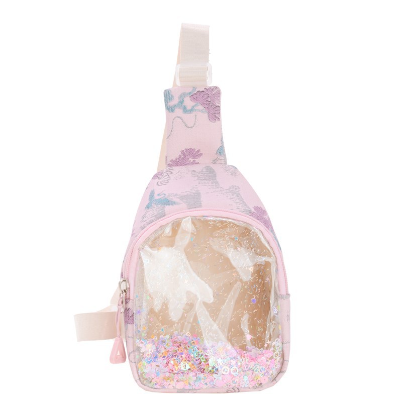 Bolso para niños coreano 2024 nueva moda transparente arenas movedizas bolso de pecho para niños bolso de mensajero casual ligero para niños y niñas