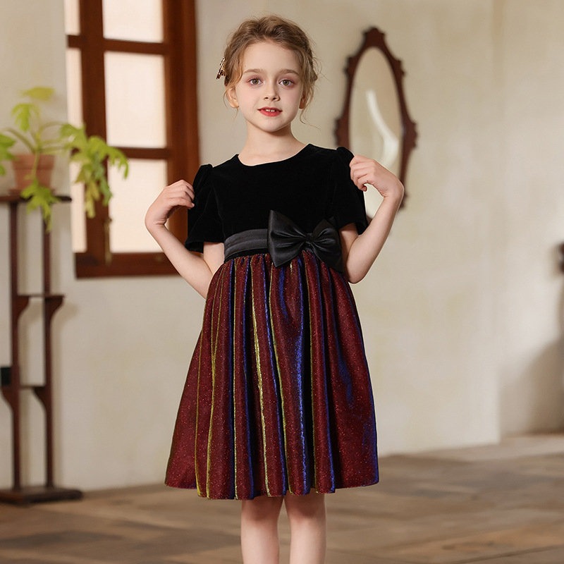 Vestido para niños, vestido de princesa de alta gama para niñas, coro de actuación para niñas, vestido de actuación de cumpleaños de manga corta