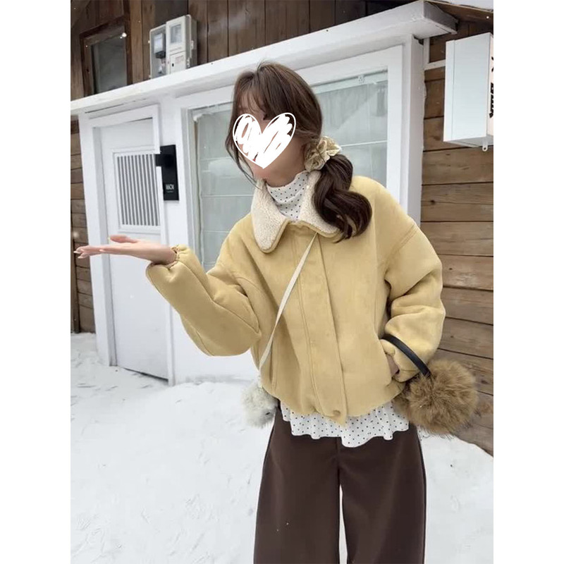 French-Style Niche Gentle Style Fur Integrated Pink Lapel Coat for Women 2025 Winter New Versatile Thickened Jacket