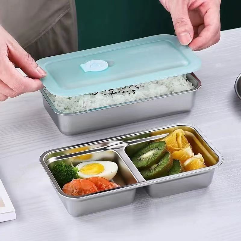 304 Stainless Steel Food Storage Box, Simple Rectangular Compartmented Lunch Box, Small Dish and Sauce Container, Refrigerator Sealed Storage Box