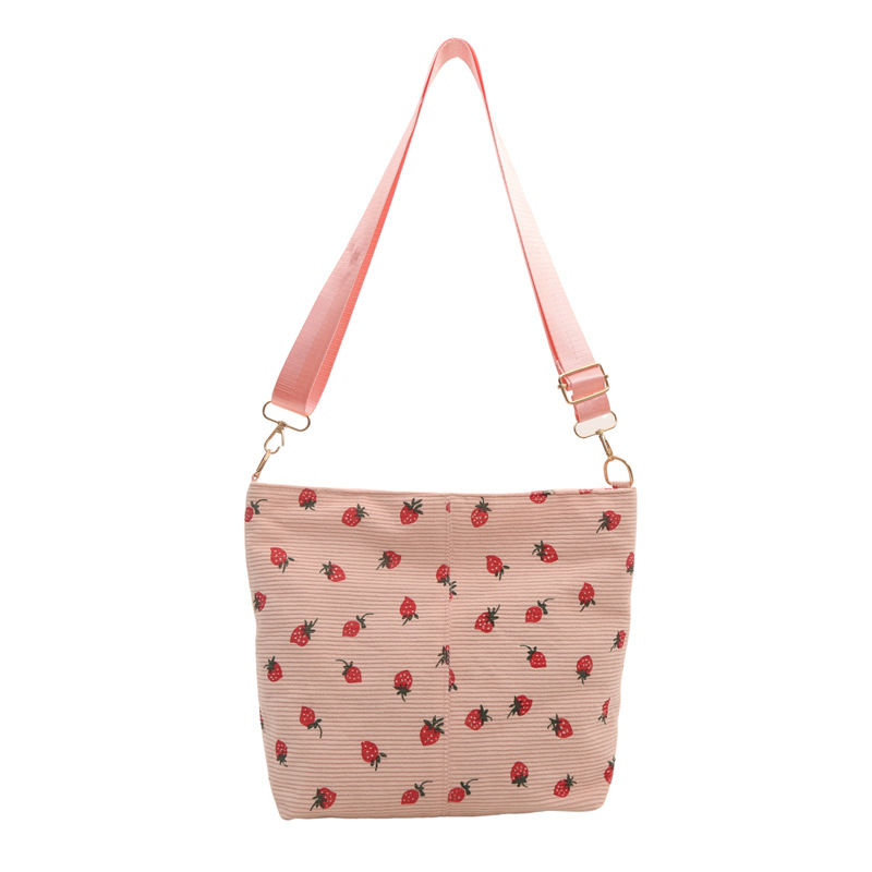 Bolsas de impresión de fresas populares de vellón mujeres coreanas de verano 2024 nuevo cross-border mochila de hombro bolsas de cubo