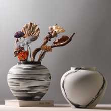 新中式陶瓷罐子样板房花架创意插花装饰品书房书剑罐花瓶水墨摆件
