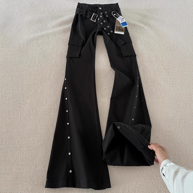 Men's Black Rivet Jeans, American High Street Style, Trendy Brand, Cool and Stylish Pants, Men's Slightly Flared Straight-Leg Pants Men's Black Rivet Jeans, American High Street Style, Trendy Brand, Cool and Stylish Pants, Men's Slightly Flared Straight-Leg Pants