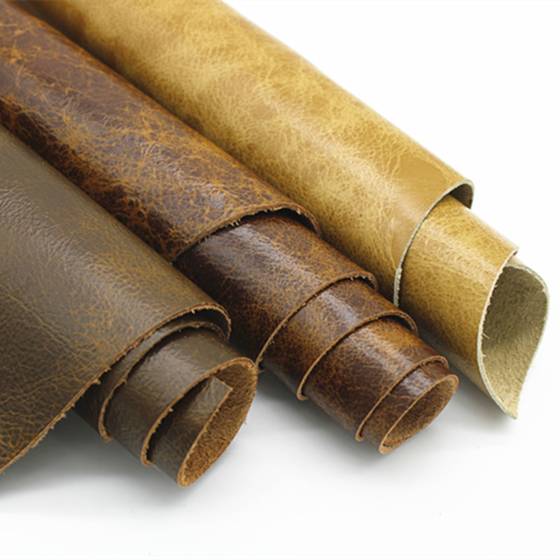 皮料头层牛皮棕色蜡变色沙发座椅床头黄棕整张平纹复古油蜡皮