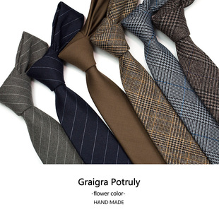 Houndstooth suit tie men's solid color Curry Gray 6cm casual tie vintage work plaid fashion women