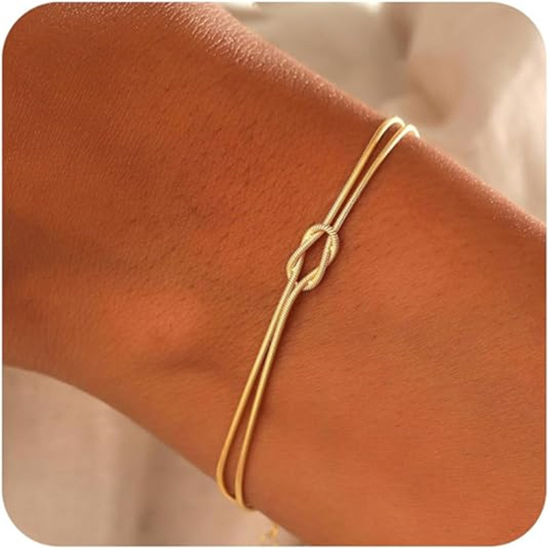 Valentine's Day Gift Couple Knot Snake Chain Bracelet Handmade Knotted Collarbone Chain Herringbone Hand Jewelry Wholesale