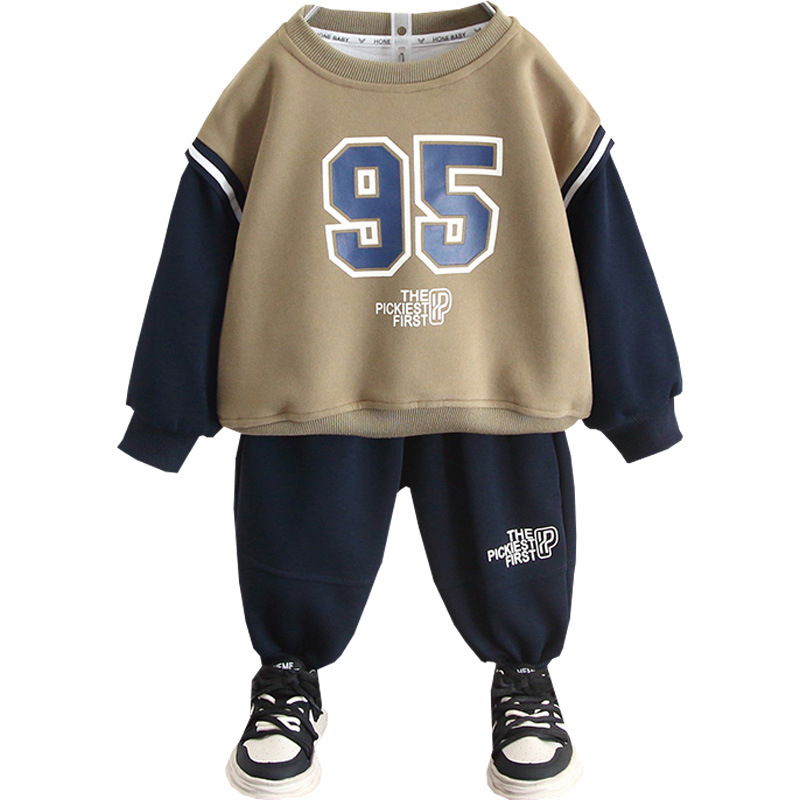 6071 Traje de otoño para niños 2024 Nuevo suéter para niños Jersey de dos piezas Ropa de primavera y otoño para bebés de moda