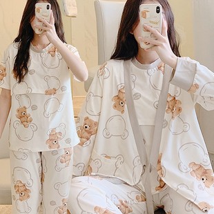 Confinement clothing spring and autumn cotton thin postpartum nursing three-piece suit pregnant women's pajamas for pregnant women to be delivered for nursing