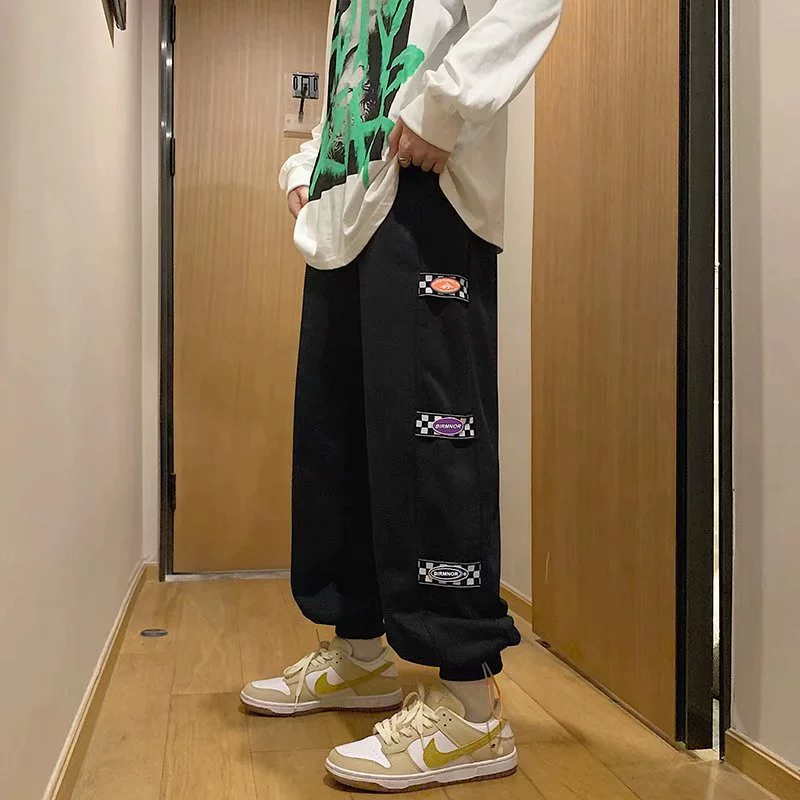 Tide, sports trousers with velcro, oversize, drawstring