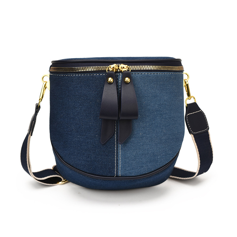 Cross-border bolsos de denim de color contrastante 2026 nuevo nicho de textura superior versátil mochila de hombro