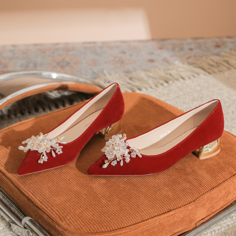 3333H-146 Thick Heel Suede Red High Heels Wedding Banquet Wedding Shoes Festive Women's Shoes Are Comfortable and Not Tiring for the Feet 3333H-146 Thick Heel Suede Red High Heels Wedding Banquet Wedding Shoes Festive Women's Shoes Are Comfortable and Not Tiring for the Feet