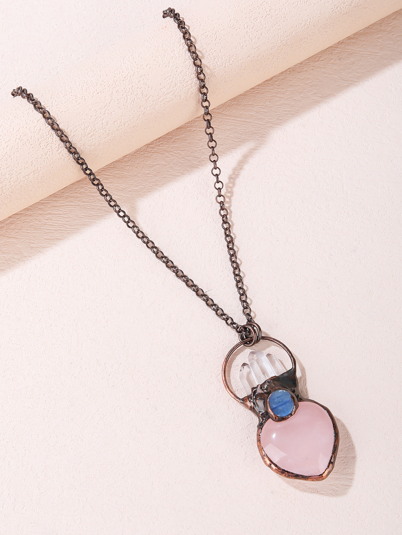 Wholesale Jewelry Retro Punk Irregular Heart Shape Copper Pendant Necklace Cable Chain display picture 5